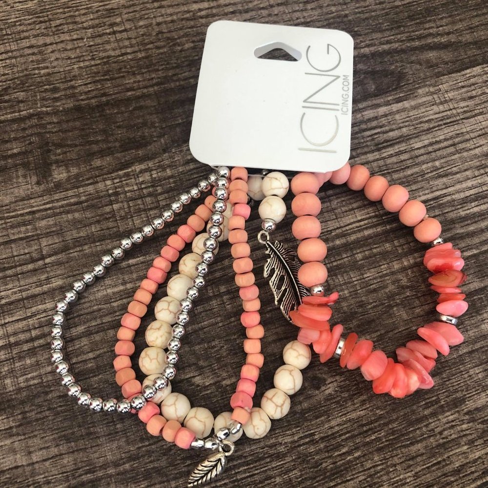 Peach Bead Bracelet Set